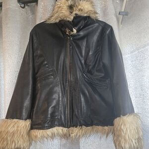 Y2k Neutral Zone Faux Leather Jacket W/ Shaggy Faux Fur Trim - M
